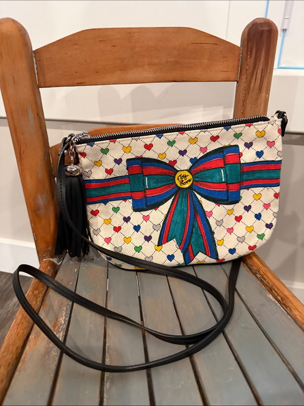 Brighton Love & Joy Colorful Hearts Bow Crossbody Bag